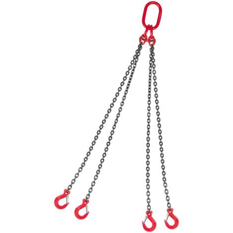 Mophorn Élingue de levage à 4 brins avec crochets, 6 mm x 1,5 m, capacité de charge 2993 kg, chaîne robuste en acier allié G80, adaptée aux chantiers, usines, entrepôts, quais et fermes
