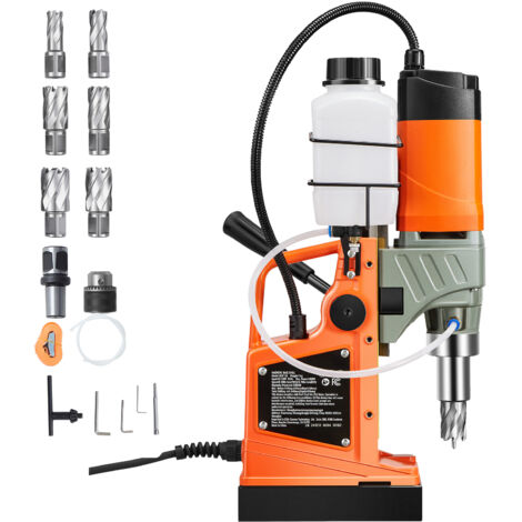Mophorn Perceuse Magnétique 1450 W, Perceuse à Colonne Portable, Force 12800 N, Vitesse Variable, Max. Diamètre d'Alésage 50 mm, avec 6 Forets de Carottage, pour Installation Construction Chantier