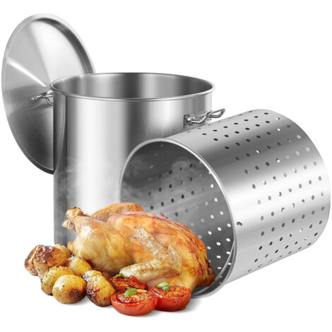 Mophorn Marmite en acier inoxydable, grande capacité de 84 litres, batterie de cuisine robuste avec panier, couvercle, poignée, pour grands événements de groupe, traitement de ponçage, argent
