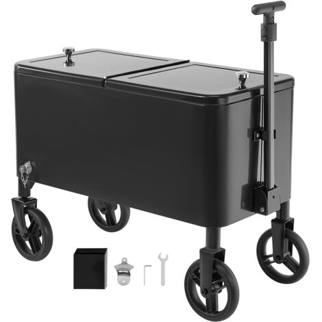 Mophorn Glacière à roulettes isotherme de 75,71 L, chariot extérieur à deux niveaux, équipée de roulettes pivotantes et d'une poignée télescopique, noir