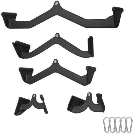 Mophorn Accessoires de traction LAT, ensemble de 5 barres en T et en V pour machine à câble,barre de traction pour triceps avec poignée en caoutchouc pour la force du dos et des biceps,salle de sport