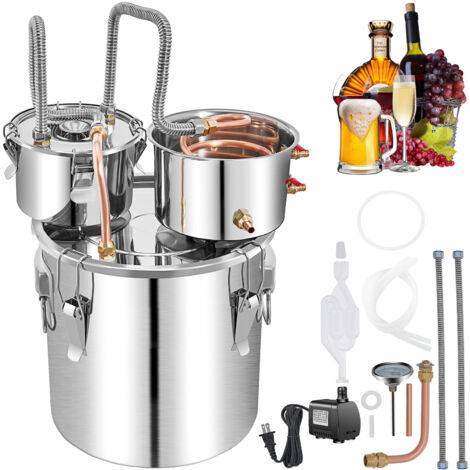 Mophorn Alambic 50 L, distillateur d'eau SUS avec condenseur et fût Thumper, chaudière à vin de 13,2 gallons avec tube en cuivre, kit de brassage à domicile avec thermomètre intégré pour whisky (1/5)