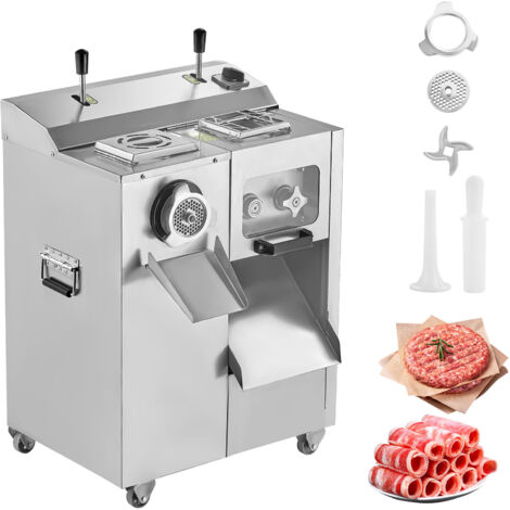 Mophorn Hachoir à viande électrique et trancheuse avec une capacité de 6,35 kg/min, poussoir à saucisses en acier inoxydable, équipé d'une lame et d'une plaque de broyage, idéal pour cuisine