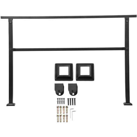 Mophorn Rampe d'escalier pour 4-5 marches extérieures, main courante avec barre horizontale, tube carré en acier au carbone, adaptée aux personnes âgées, pour marches en béton, porche, terrasse, noir