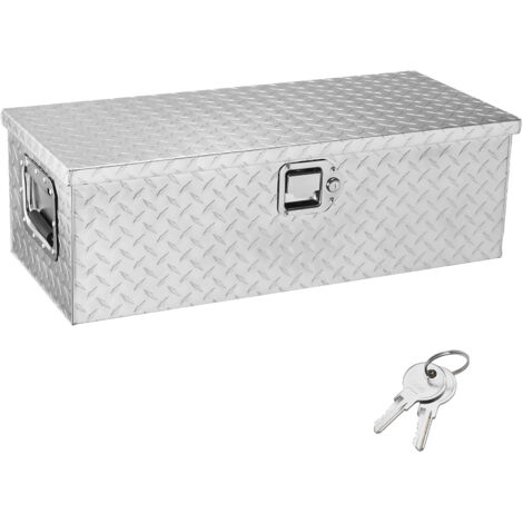 Mophorn Coffre à outils robuste en aluminium pour camion 30"x13"x9,6", coffre de rangement en tôle larmée avec poignée latérale et clés de verrouillage pour camionnette, camping-car, remorque - Argent