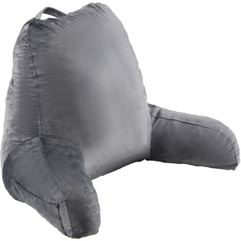 Mophorn Coussin de lecture grand format, oreiller en mousse à mémoire de forme avec tissu en velours doux et lavable, doté de 3 poches pratiques et d'une poignée supérieure,jouer ou se détendre, gris