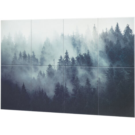 Mophorn Panneau Acoustique, Lot de 8, Mousse Murale Autocollante 40x30x1 cm, Panneaux Insonorisants en Fibre de Polyester, Isolation Phonique Décorative pour Maison, Studio, Bureau, Motif Forêt