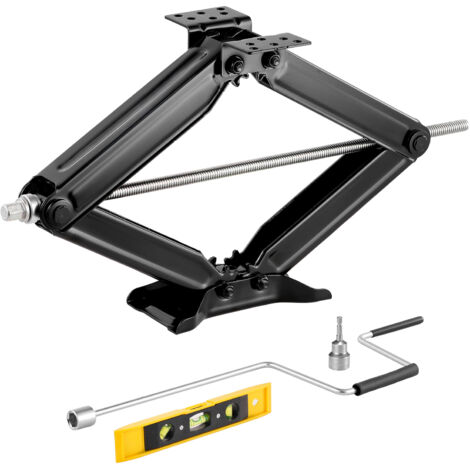 Mophorn Cric Losange Capacité 2268 kg Plage de Levage 103-595 mm, Ensemble de 2 Cric Ciseaux, Stabilisateur pour Camping-car et Caravane, avec Manivelle, Douille et Niveaux à Bulle, Idéal pour Voyage