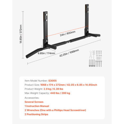 Barre De Traction AmStaff Fitness TU038 – Pour Solive, Poignées Larges 106 Cm, Supports Acier, Préhension Rembourrée, Idéale Pour Tractions Et P90X