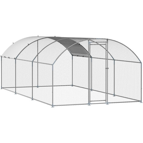 Mophorn Enclos poulailler métallique 3 x 6 x 2 m avec grillage et couverture, verrou sécurisé, toit en forme de dôme, grande cage extérieure adaptée aux poules, canards, lapins et autres volailles