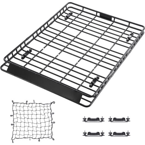 Mophorn Porte-bagage pour voiture, 1630 x 1270 x 105 mm, panier de toit universel en acier résistant à la rouille, avec deux filets de 900 x 1000 mm, barrière de 10,4 cm, capacité de charge de 68 kg,