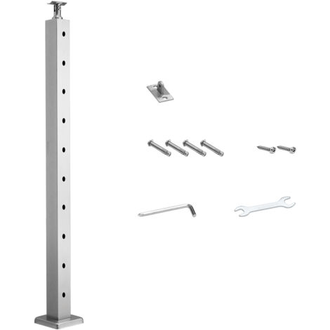 Mophorn Poteau de garde-corps, 914x50,8x50,8 mm, poteau pour rampe d'escalier à câble, trous horizontaux pré-percés, support incurvé pour main courante, balustrade, argent