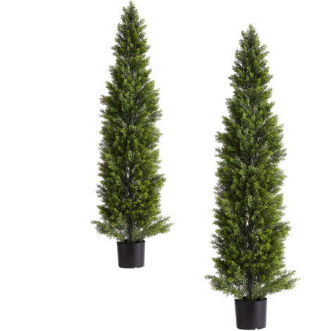 Mophorn Lot de 2 arbres topiaires artificiels en cèdre, hauteur 1524 mm, pin décoratif réaliste pour embellir les espaces intérieurs et extérieurs tels que porches, terrasses, jardins, balcons (1/5)