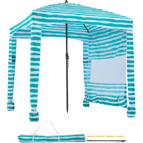 Mophorn Tonnelle de Plage 1,83x1,83 m,Abri extérieur avec parois latérales et poches à sable,tente portable pour camping, protection solaire UPF 50+, hauteur ajustable, espace ombragé, rayures vertes (1/5)