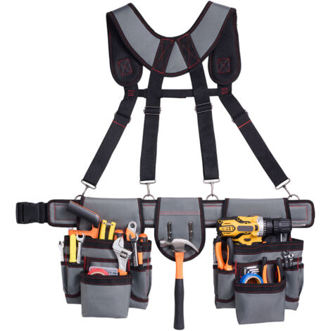 Mophorn Ceinture porte-outils avec bretelles, 22 poches, sacoche pour charpentier, taille ajustable de 81 à 173 cm, sac à outils amovible pour électricien, travaux de construction, bricolage (1/5)