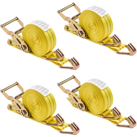 Mophorn Sangle à Cliquet 3,8 cm x 6 m - Lot de 4 Sangles d'Arrimage pour Remorques, Motos, Kayaks et Toit de Voiture, avec Crochets Double J, Capacité de Charge Maximale 2000 kg (1/5)