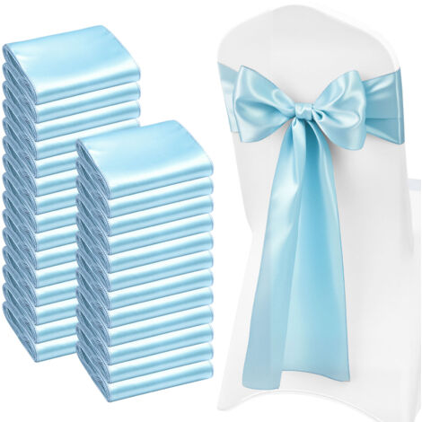 Mophorn Lot de 100 Nœuds de Chaise en Satin Bleu Clair, Dimensions 17 x 275 cm, Faciles à Nouer, Accessoires Élégants pour Décoration de Mariage, Cérémonies, Fêtes Prénatales et Banquets (1/5)