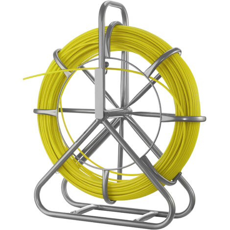 Mophorn Aiguille Électricien avec Support 100 m, Tire-Fils Électrique en Fibre de Verre 6,3 mm, Outil de Tirage de Câbles pour Murs et Conduits Électriques,Système de Verrouillage