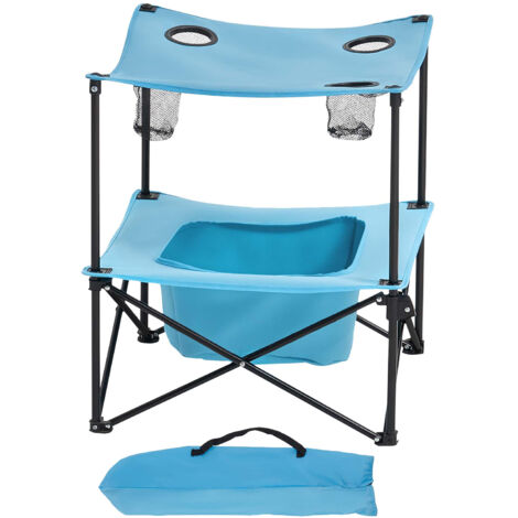 Mophorn Table pliante 56x56cm, idéale pour le camping et les pique-niques, conçue en tissu Oxford 600D résistant à l'eau, avec 4 porte-gobelets intégrés et un sac de transport pratique, couleur bleue (1/5)