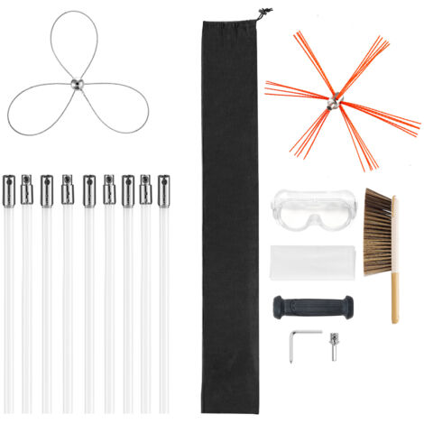 Mophorn Kit de ramonage 9 m avec brosse double tête, tiges en nylon, lunettes de protection et outils de nettoyage pour cheminées carrées, rectangulaires et arquées (1/5)