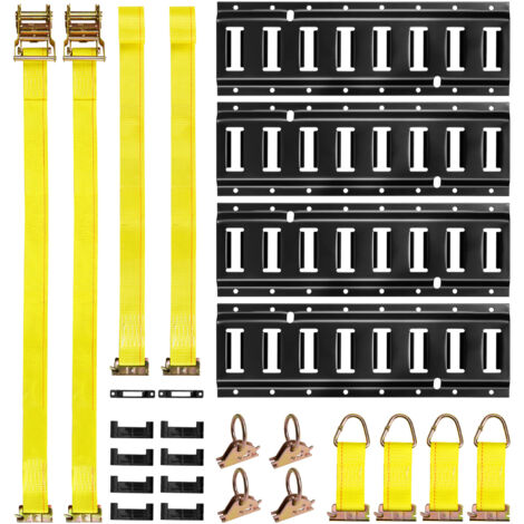 Mophorn Kit de Rails d'Arrimage E-Track,4 Rails de 0,4m,21 Accessoires Inclus : 2 Sangles à Cliquet,4 Anneaux en D,4 Crochets,2 Supports Simples,8 Embouts et Sac de Rangement,pour Camions et Remorques (1/5)