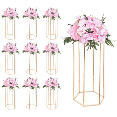 Mophorn Lot de 10 colonnes pour fleurs de mariage,support floral hexagonal cubique de 60cm,idéal pour centres de table, fêtes,anniversaires,décoration intérieure et panneaux en acrylique transparent (1/5)
