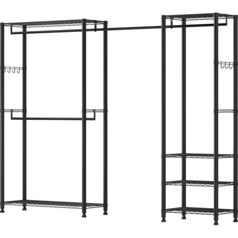 Mophorn Portant à vêtements robuste autoportant, conçu avec un cadre en acier, offrant une capacité de 363 kg. Équipé de tringles pratiques, idéal pour organiser vos vêtements dans la chambre. noire. (1/5)