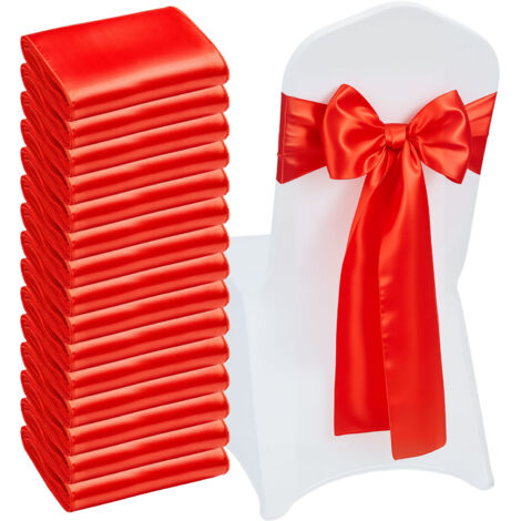 Mophorn Lot de 50 nœuds de chaise en satin rouge élégant, dimensions 17 x 275 cm, faciles à attacher, parfaits pour la décoration de mariages, cérémonies, fêtes prénatales et banquets (1/5)