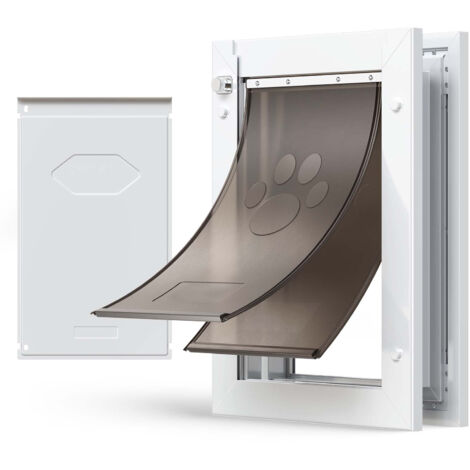 Mophorn Porte pour animaux avec chatière à double rabat magnétique, trappe pour chiens et chats, panneau isolé résistant aux intempéries et cadre en alliage d'aluminium, taille moyenne (1/5)