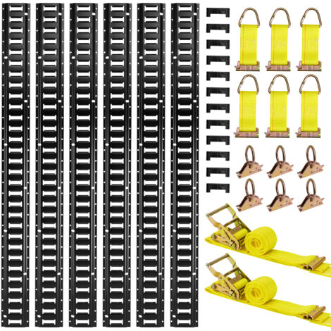 Mophorn Kit de rails d'arrimage E-Track,6 rails de 1,5 m,26 accessoires incluant 2 sangles à cliquet,6 anneaux en O, 6 attaches avec anneaux en D, 12 embouts, idéal pour fourgons, remorques et garages