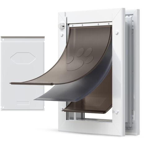Mophorn Porte pour animaux avec chatière à triple rabat magnétique, trappe pour chien et chat, cadre en aluminium robuste et panneau isolé résistant aux intempéries, taille M (1/5)