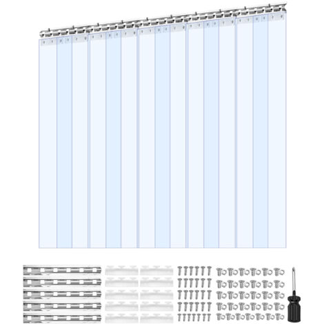 Mophorn Rideau en lanières PVC 1,5x2,4 m, lot de 10 bandes transparentes pour isolation thermique et protection contre le vent, idéal pour portes de supermarchés, garages, entrepôts et restaurants (1/5)