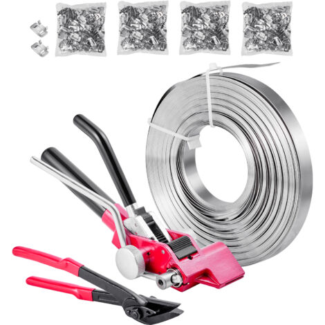 Mophorn Kit de cerclage avec feuillard de 122 m, outil et tendeur robustes pour emballage en entrepôt, déménagement, stockage en garage et transport de marchandises, avec 400 scellés métalliques