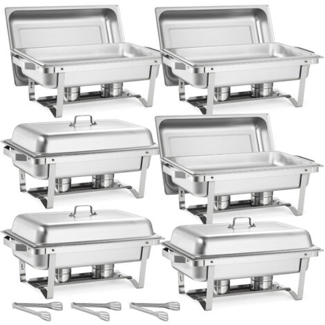 Mophorn Chauffe-Plat Rectangulaire 6 Pièces 8,6 L, Buffet Chauffant en Acier Inoxydable, avec Couvercle, Poignée Creuse, 3 Pinces et Porte-Combustible, Réchaud pour Banquets, Fêtes et Mariages