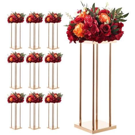Mophorn Lot de 10 colonnes pour fleurs, support de décoration de table de 60 cm, idéal pour mariages, fêtes, anniversaires et décoration intérieure, avec base cylindrique et panneau métallique (1/5)