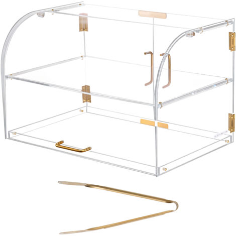 Mophorn Présentoir à pâtisserie, vitrine commerciale en acrylique transparent à 2 niveaux pour pains, beignets, croissants et gâteaux, avec portes magnétiques et porte relevable, 558x355x355 mm (1/5)