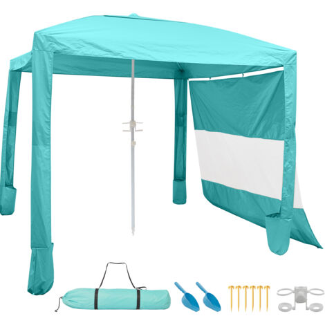 Mophorn Tonnelle de plage 2,4 x 2,4m,abri extérieur avec parois latérales et poches à sable,tente portable idéale pour le camping, protection solaire UPF 50+, espace ombragé confortable, couleur verte (1/5)