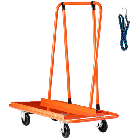 Mophorn Chariot pour plaques de plâtre, capacité de 816,5 kg, plateforme large, équipé de roulettes pivotantes avec freins, sangle d'arrimage incluse, idéal pour le transport, couleur orange (1/5)