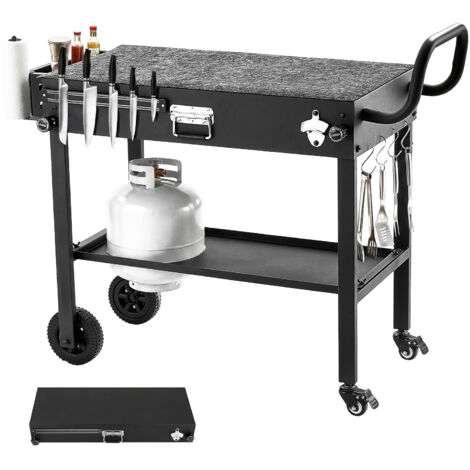 Mophorn Desserte de Jardin Pliante pour Plancha,Chariot de Barbecue avec Plan de Travail 78,7x43,2cm,Idéal pour Préparation Culinaire en Extérieur, Équipé de Porte-essuie-tout et Support d'Ustensiles
