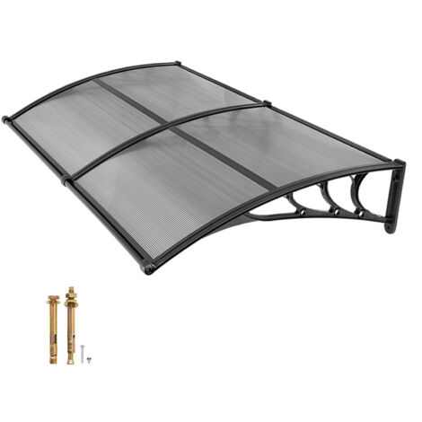 Mophorn Auvent de Porte d'Entrée 96,5x198,7 cm Marquise Extérieure en Polycarbonate pour Fenêtres, Porches, Protection Contre Pluie, avec Système de Drainage, Support en ABS, Gris Fumé (1/5)