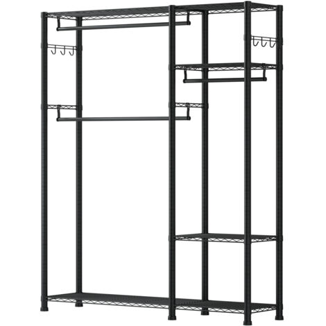 Mophorn Portant à vêtements avec 6 étagères ajustables, structure en acier robuste, penderie avec capacité de 363 kg, équipé de 3 tringles, idéal pour rangement dans la chambre ou magasin, noir (1/5)