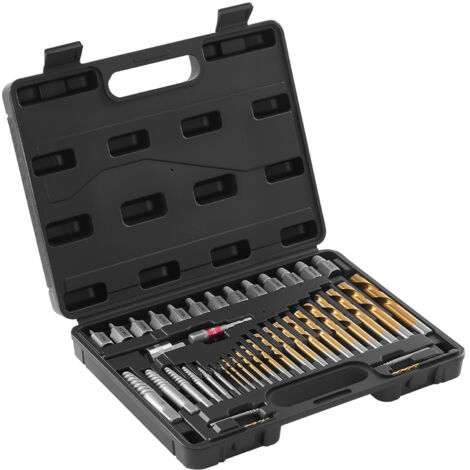 Mophorn Kit d'extraction de vis cassées avec 41 pièces, comprenant forets et outils pour goujons, idéal pour réparations à domicile ou en atelier, en acier Cr-Mo, avec adaptateurs et coffret (1/5)