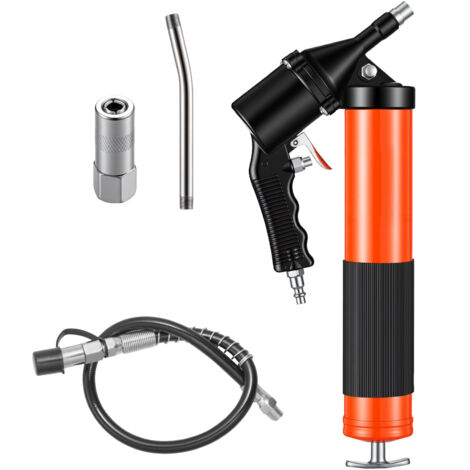 Mophorn Pistolet à graisse pneumatique 400 bar avec une main, capacité de 0,4 L, tuyau flexible de 45,7 cm, tube rigide et 2 buses plates pour équipements automobiles, agricoles et industriels