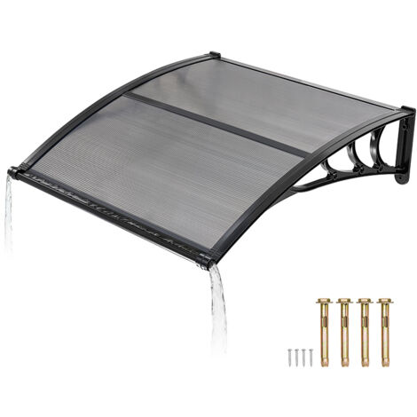 Mophorn Auvent de porte d'entrée 96,5x101,7 cm en polycarbonate pour fenêtres, porches, offrant une protection contre la pluie, la neige, avec système de drainage et supports en ABS, gris fumé (1/5)