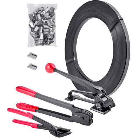 Mophorn Kit de cerclage en feuillard d'acier 183 m avec outils et tendeur pour emballage en entrepôt, déménagement, stockage de garage et transport de marchandises, livré avec 300 scellés métalliques (1/5)