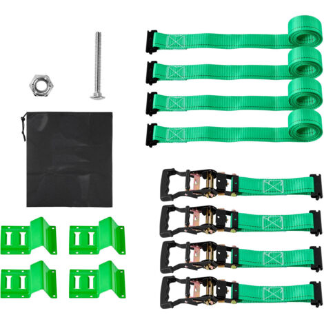 Mophorn Kit d’arrimage pour roues avec cales, sangles à cliquet équipées de boucles et crochets en E, capacité de charge de 662 kg, résistance à la rupture de 1986,73 kg, idéal pour motos, VTT