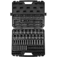 Mophorn Jeu de douilles à chocs 3/8", 90 pièces SAE 1/4"-3/4" et métrique 6-19 mm, acier allié Cr-Mo à 6 points pour réparation automobile, comprend des barres d'extension, un joint universel