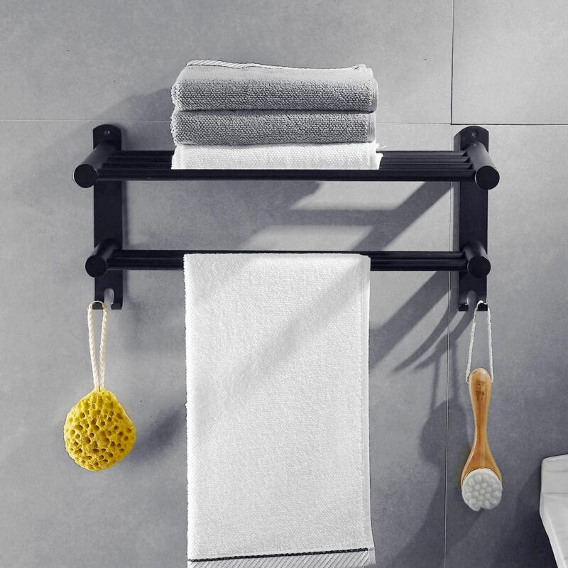 FINELYCR Porte Serviette Noir, 29,5 CM Support Serviette Salle De Bain, Support Serviette, Vis Fixe, Antirouille Et Résistant à La Corrosion, Pour Salles De Bains, Chambres Et Cuisines