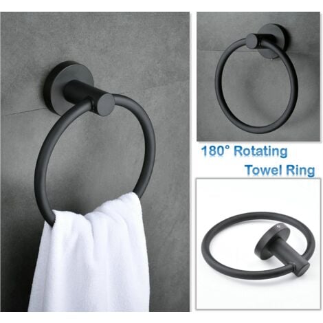 Porte-Serviettes, Anneau Porte Serviettes Mural Givré Noir en Acier Inoxydable 304, Porte Serviette Rond pour Salle de Bain, Cuisine (Noir)