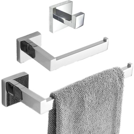Ensemble d'accessoires de salle de bain 3 pièces – Acier inoxydable SUS304 – Installation murale – Résistant à la rouille – Finition chrome